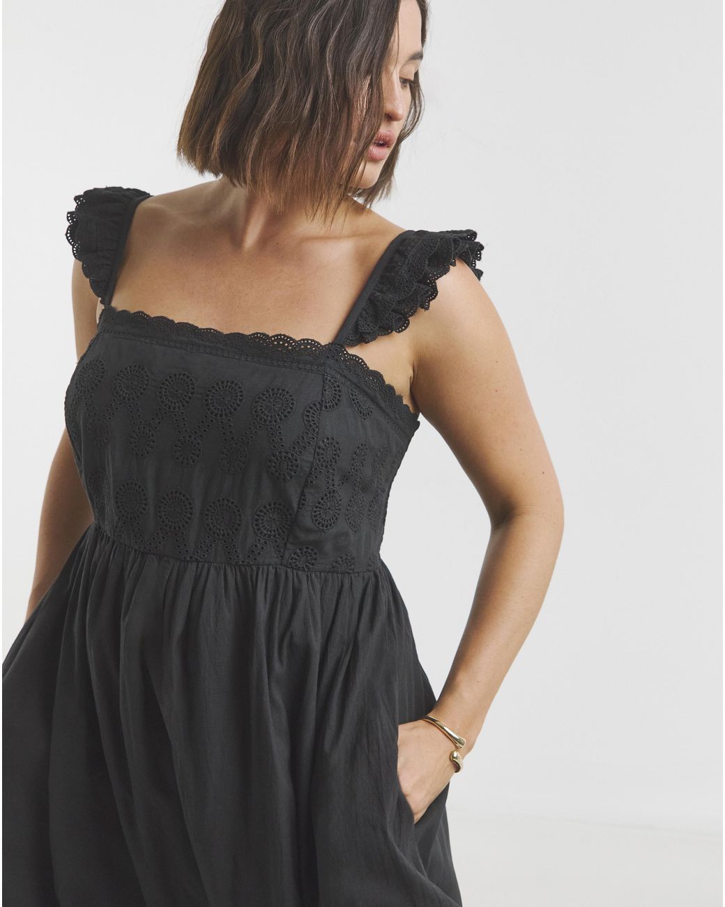 Simply Be Black Broderie Detail Midi Dress