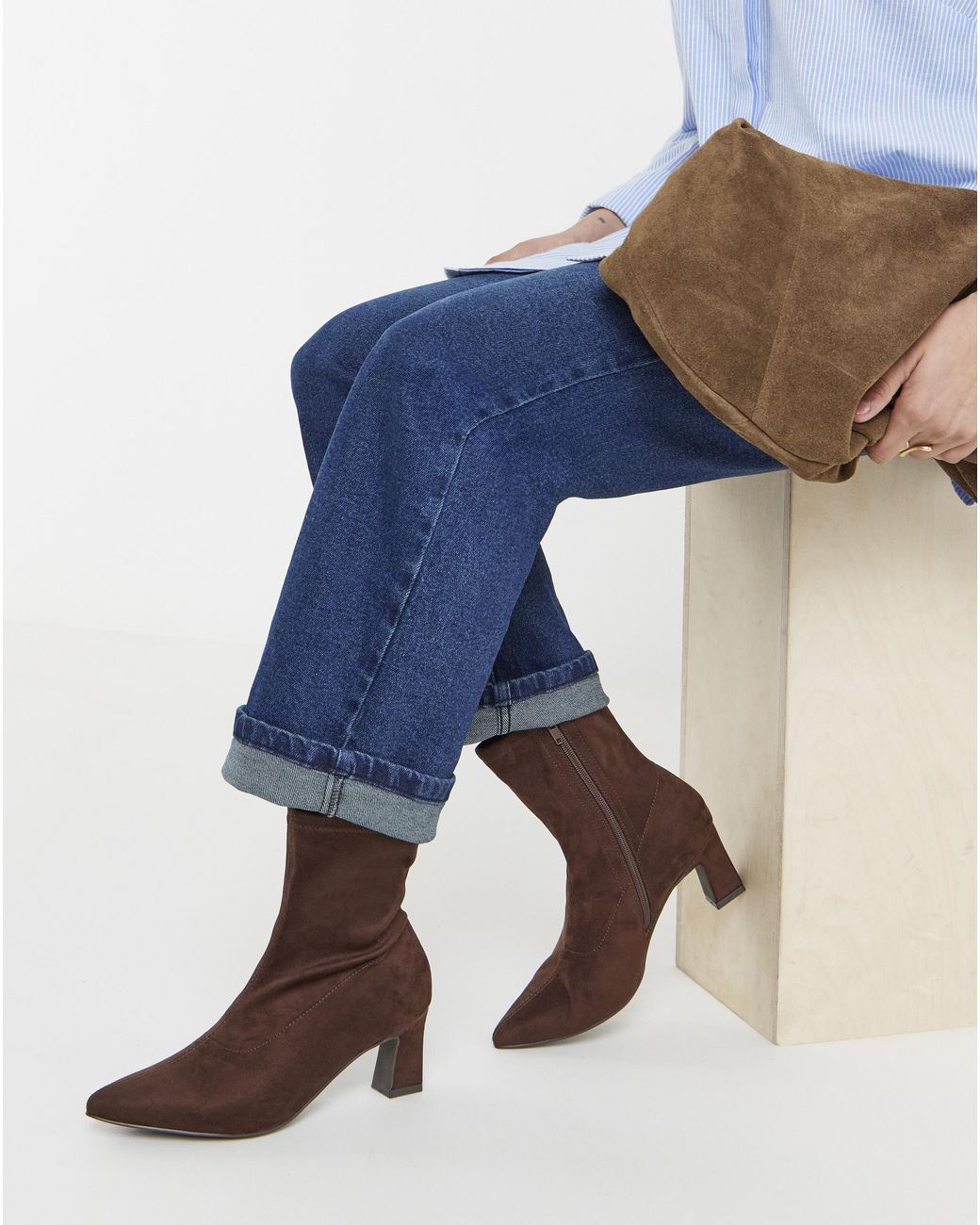 JD Williams Blue Pointed Toe Heeled Sock Boot E Fit