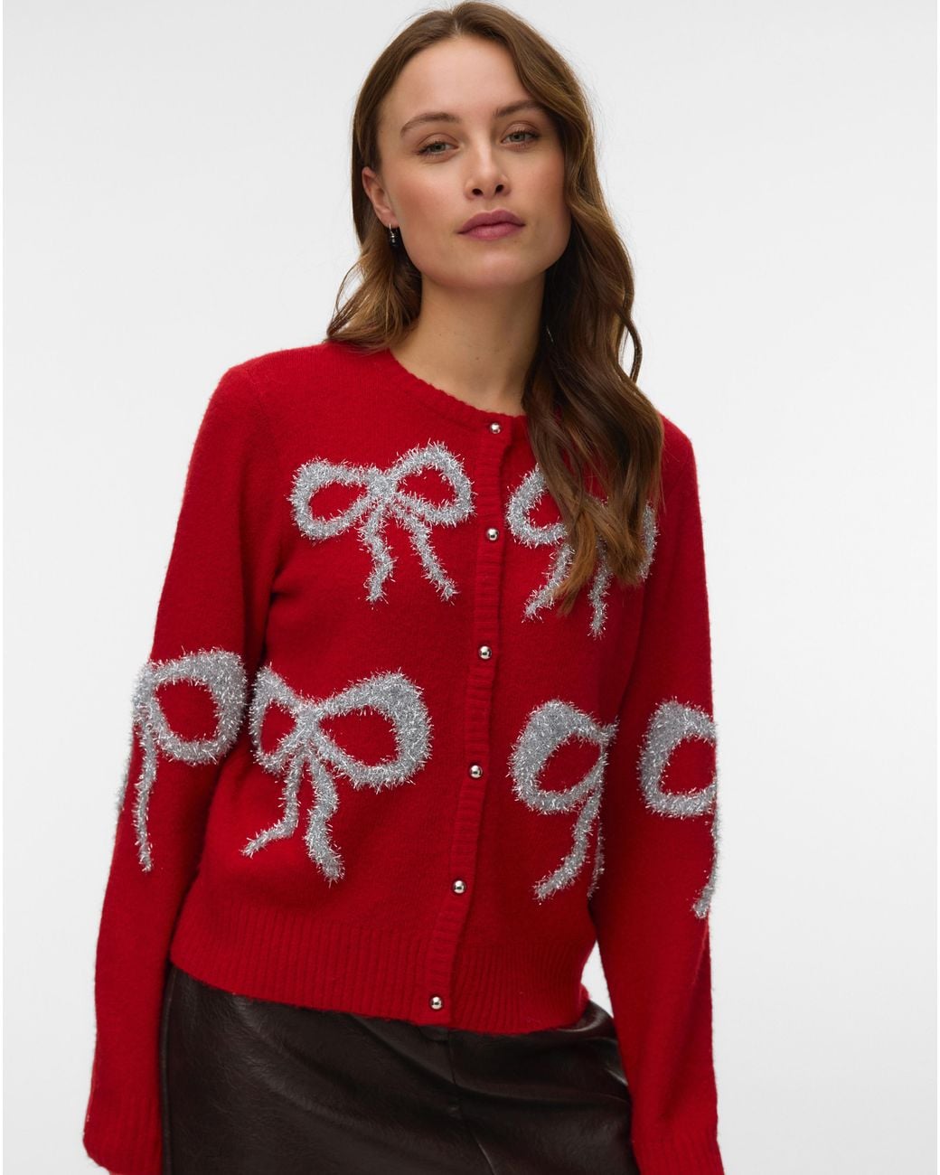 Vero Moda Red Sparkle Bow Cardigan