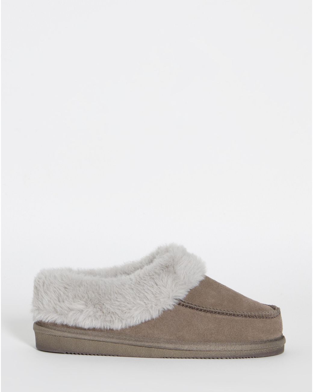 JD Williams Gray Full Suede Fur Trim Slipper Wide