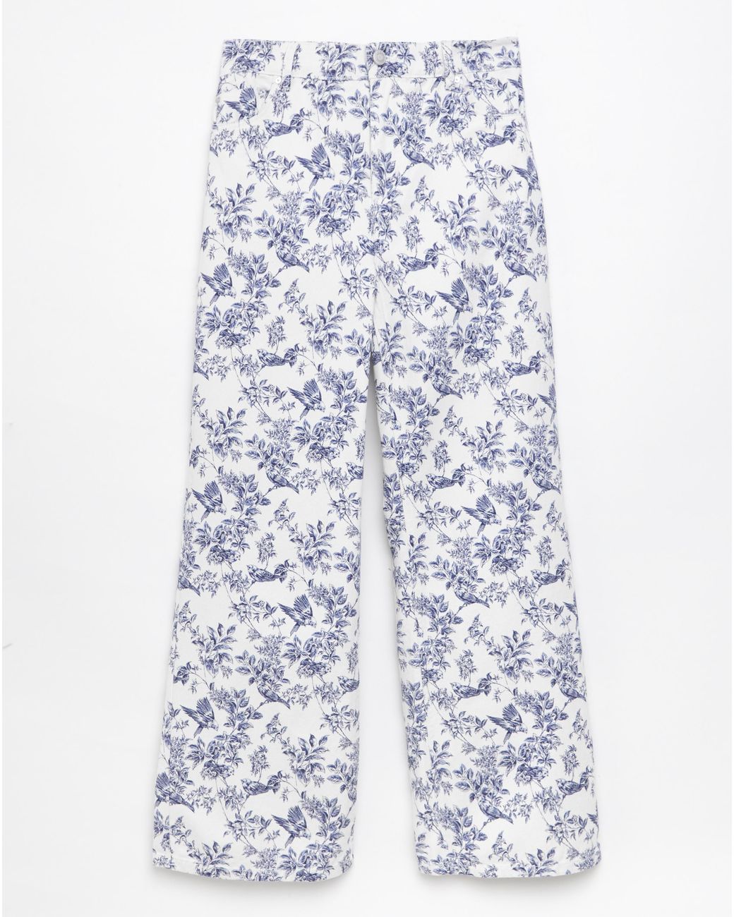 Simply Be White Floral Denim Wide Leg Jeans