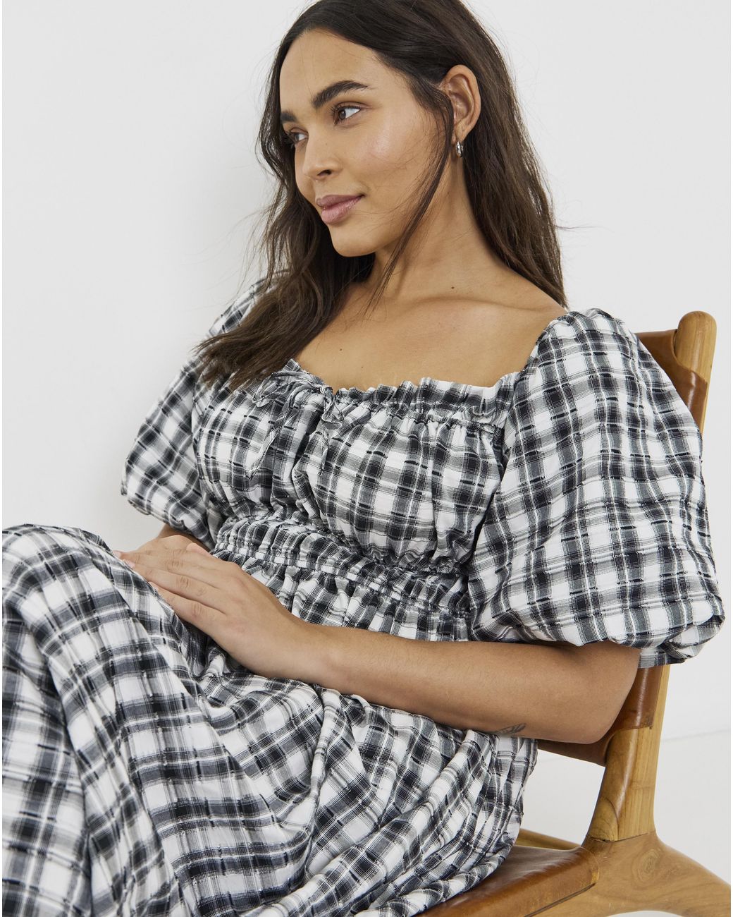 Simply Be White Mono Check Midi Dress