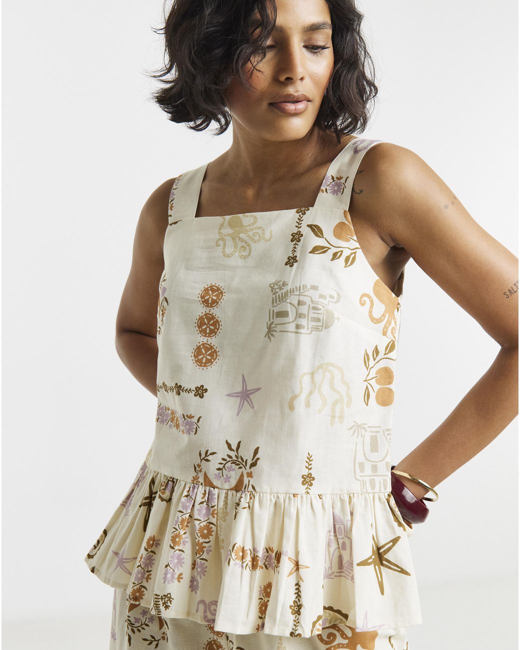 Native Youth White Ny Printed Wide Strap Top