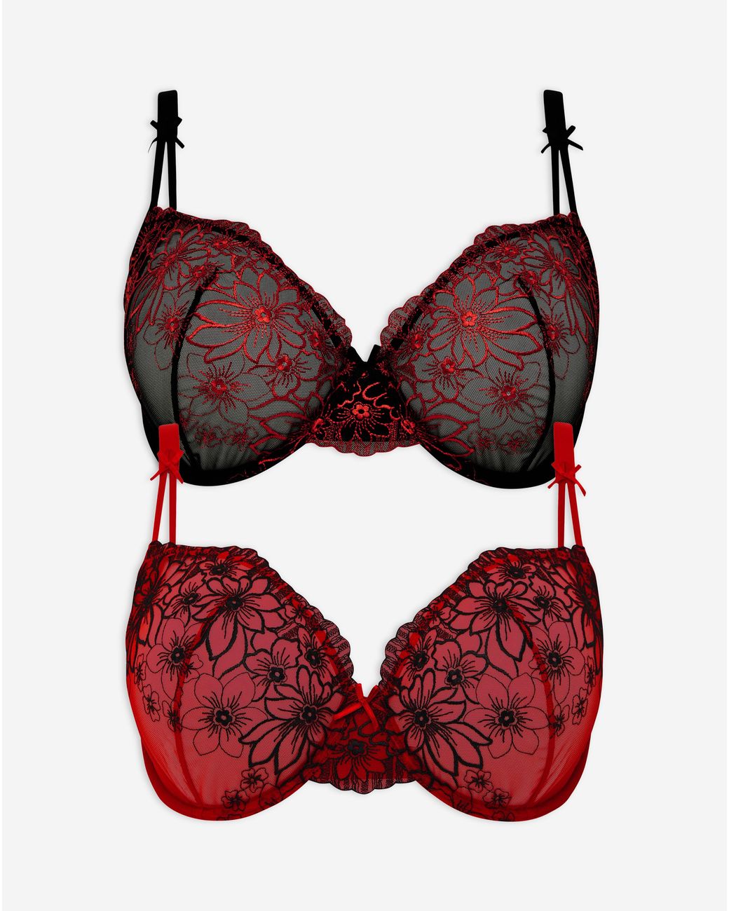 Simply Be Red 2 Pack Emily Embroidery Bras