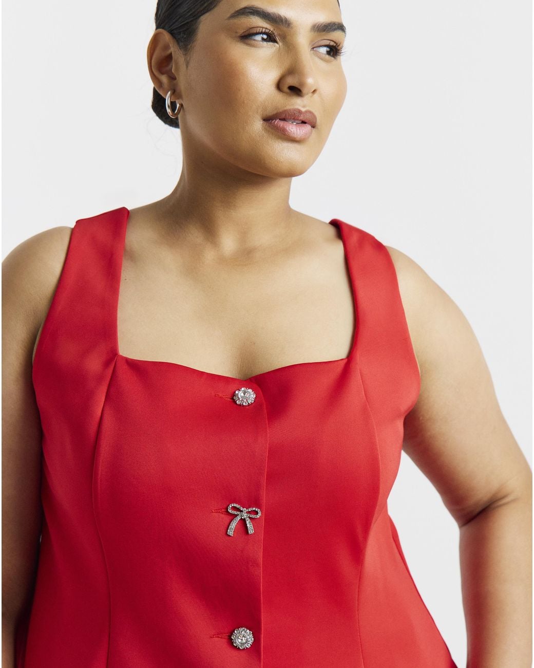 Simply Be Red Diamonte Button Waistcoat