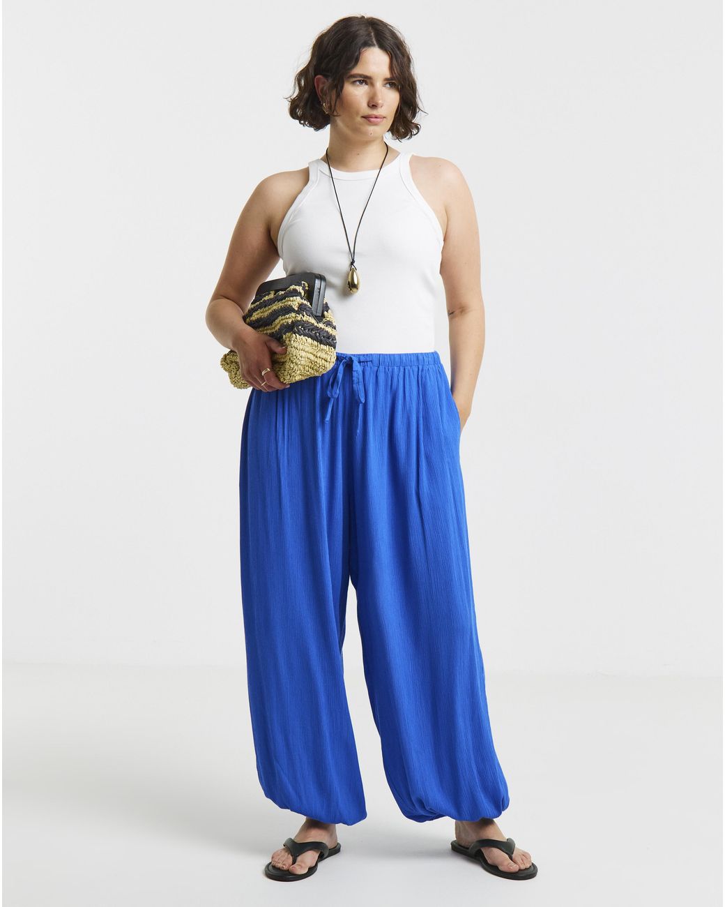 Simply Be Blue Crinkle Balloon Trouser