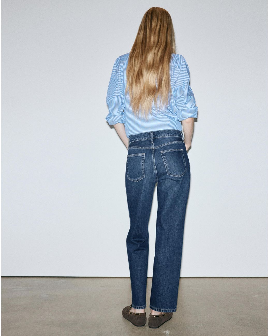 Mango Blue Mid Rise Straight Jeans