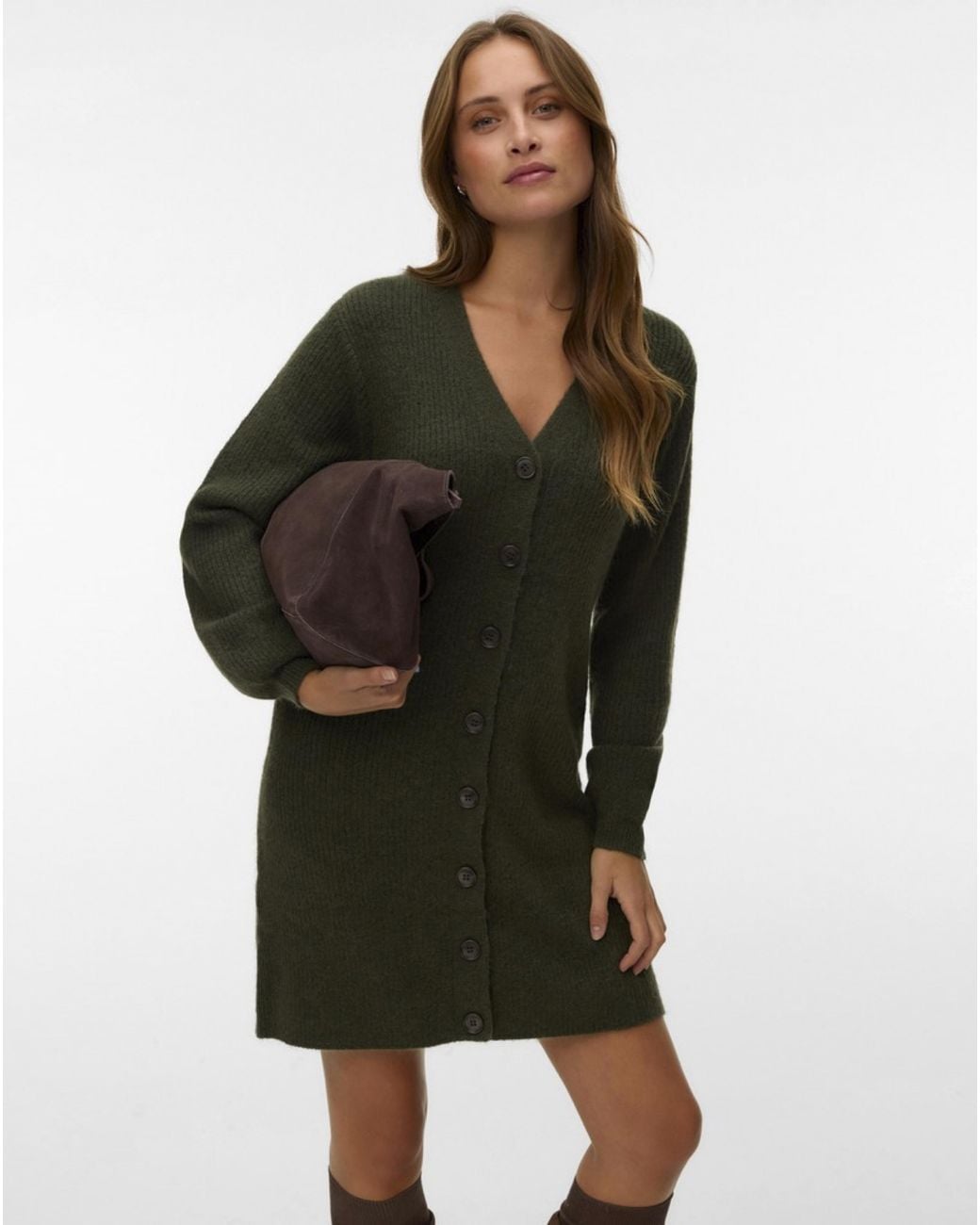 Vero Moda Green Karla Knitted Button Dress