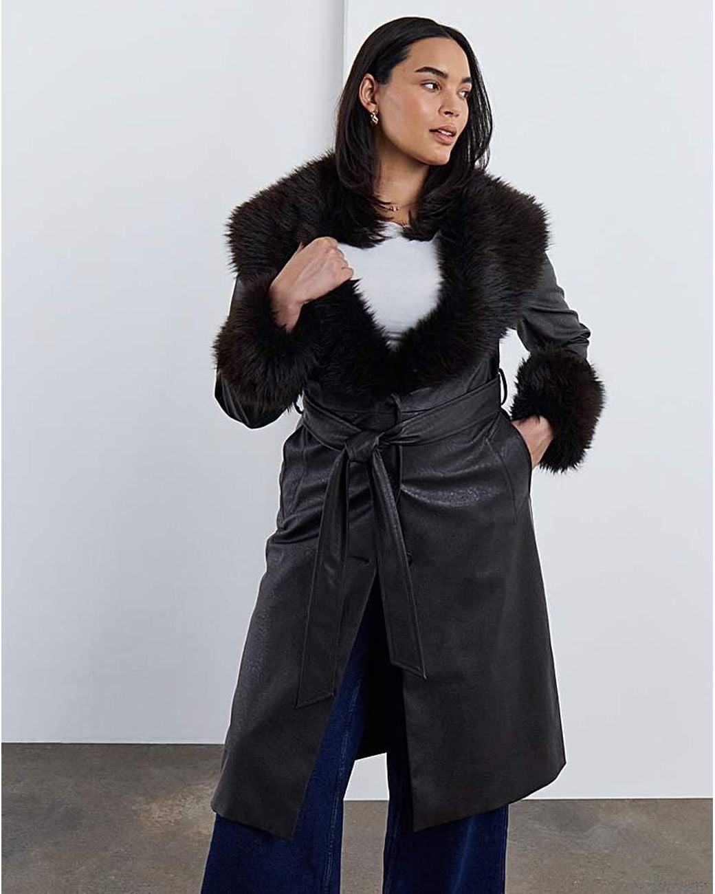 Simply Be Black Faux Leather Trench Coat