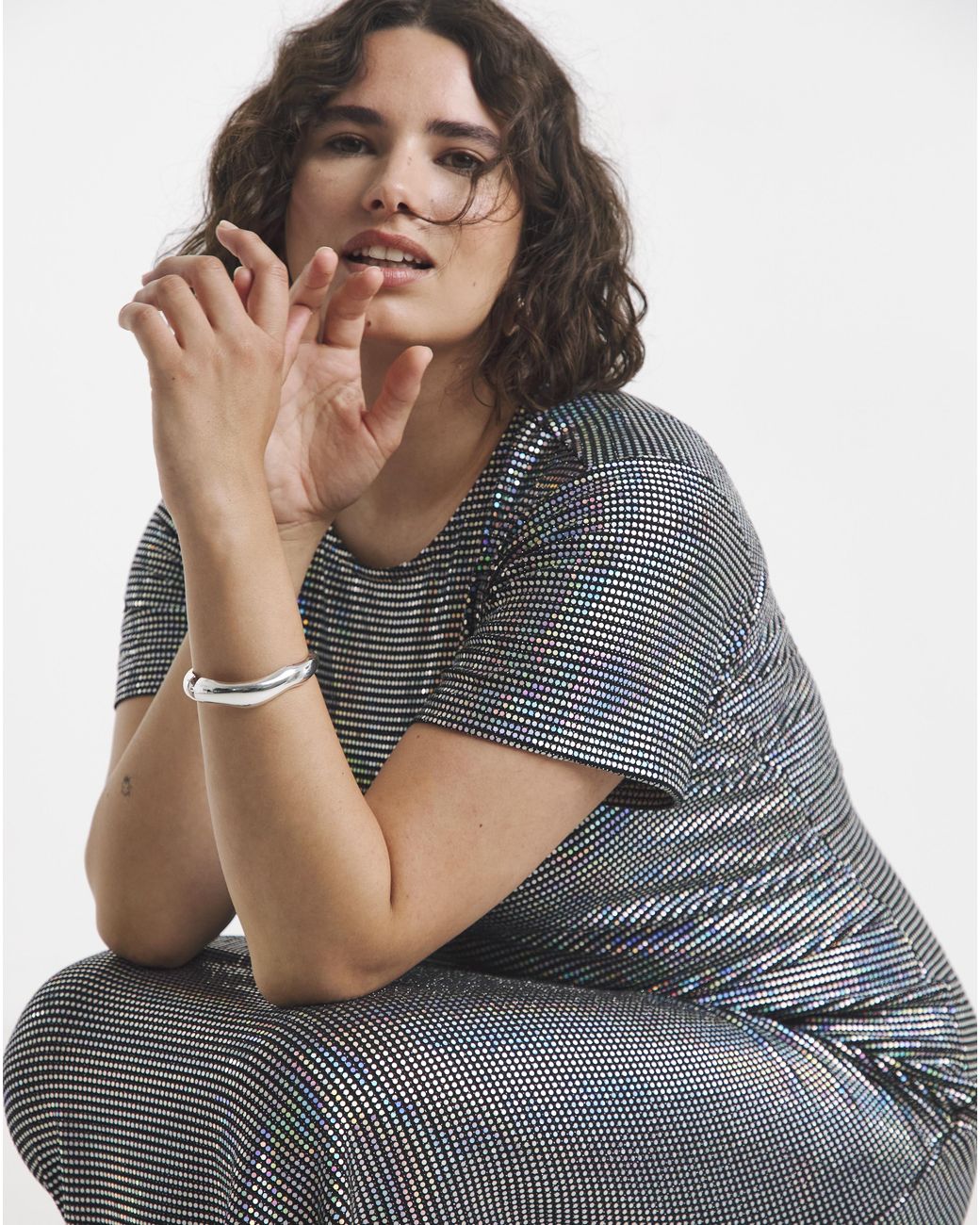Simply Be White Irredescent Foil Midi Dress