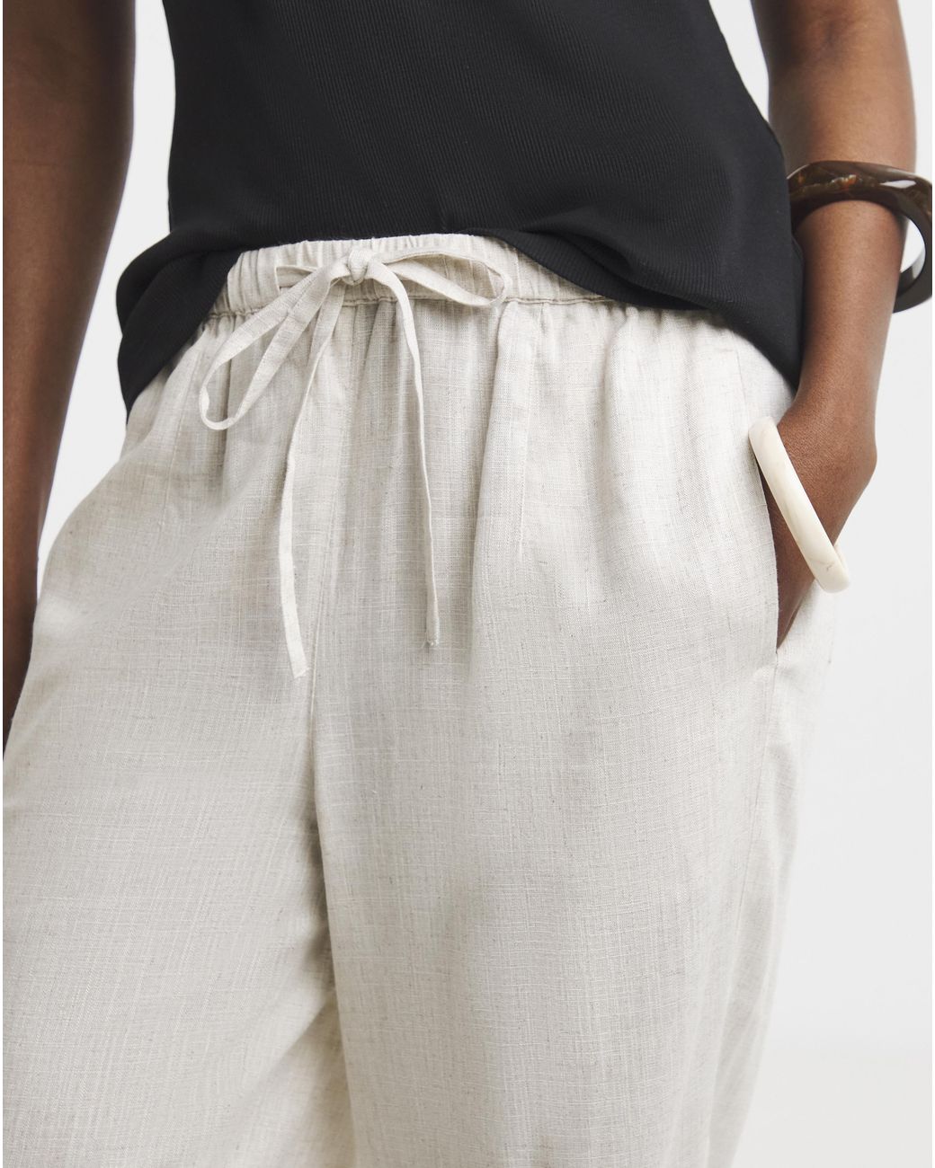 Simply Be Natural Tie Waist Linen Mix Barrel Leg Trouser