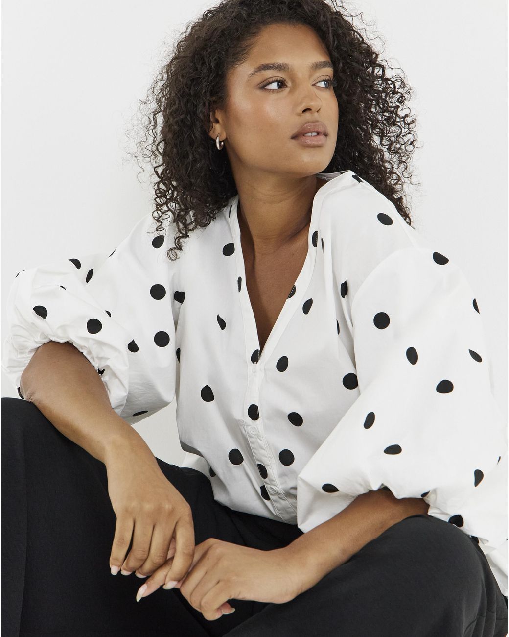 Simply Be White Mono Spot Button Through Blouse
