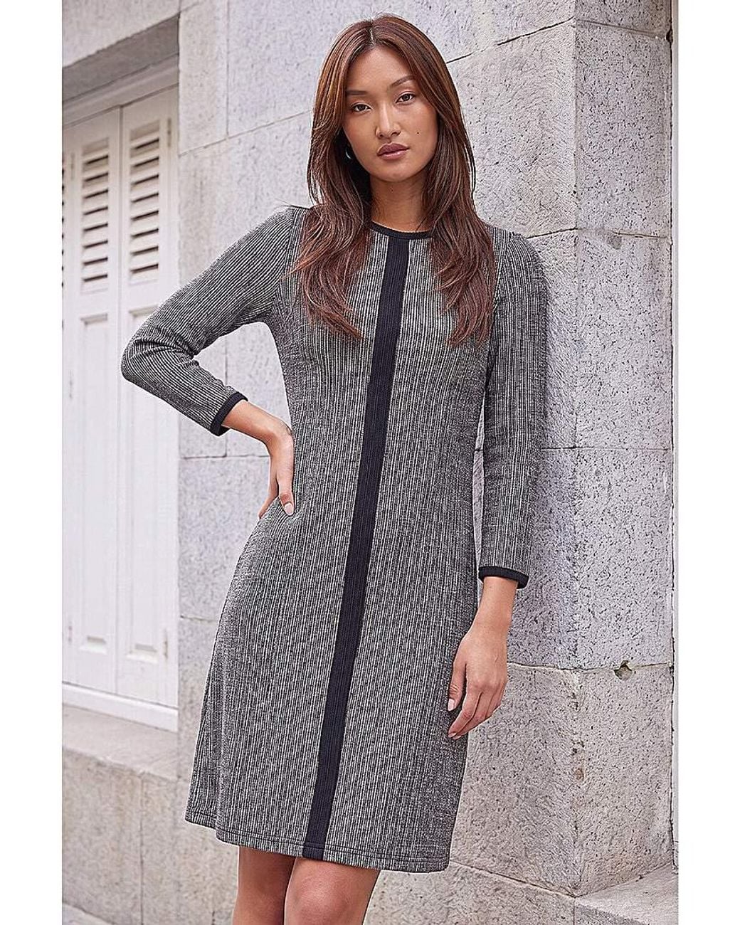 Roman Gray Roman Textured Border Dress