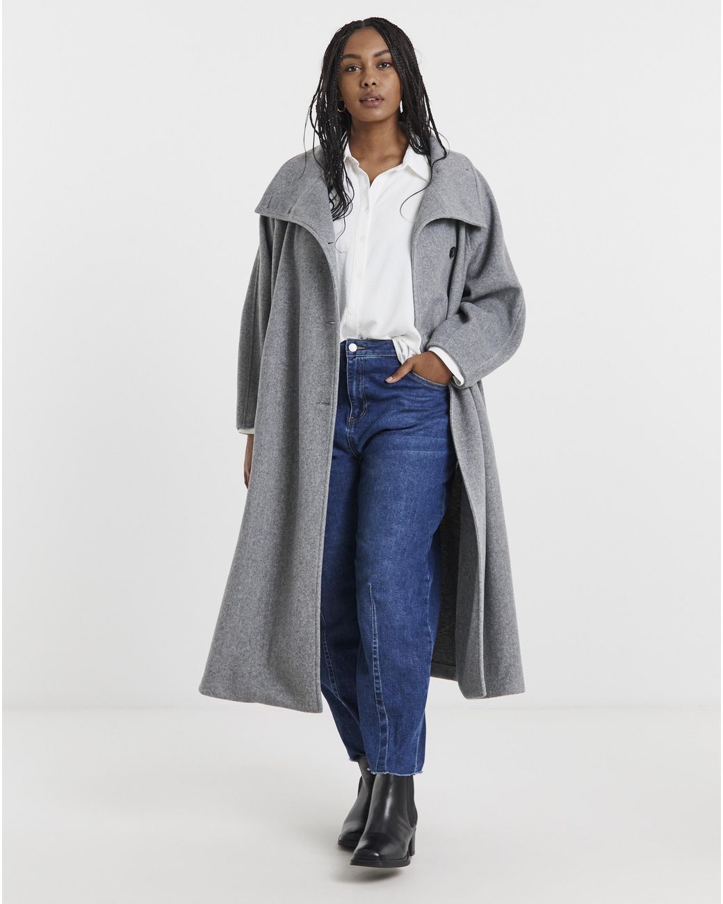 Simply Be Blue Funnel Neck Faux Wool Coat