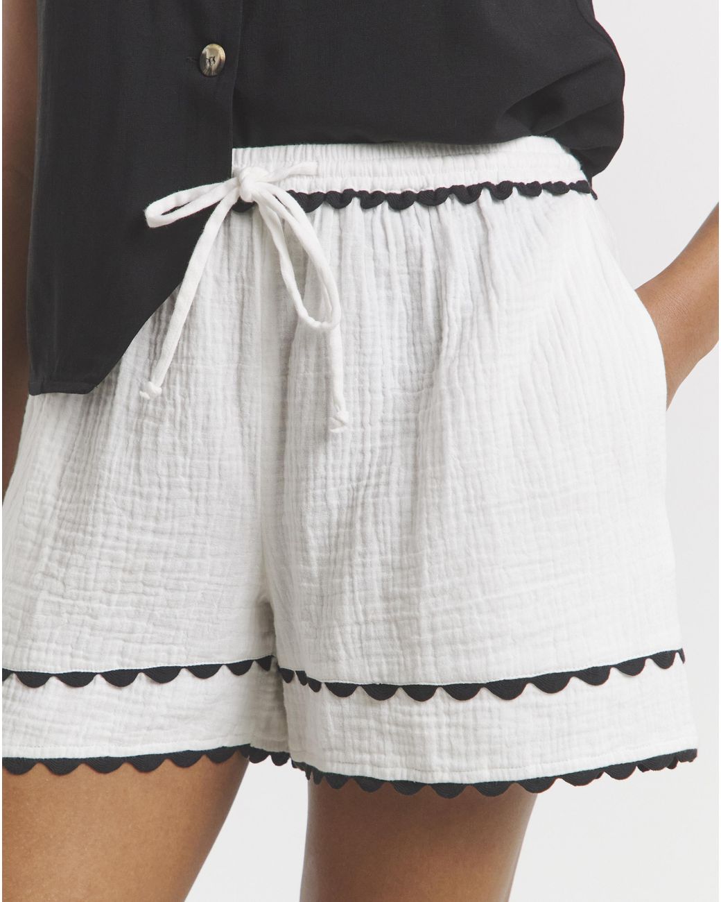 Simply Be White Tie Waist Cheesecloth Shorts