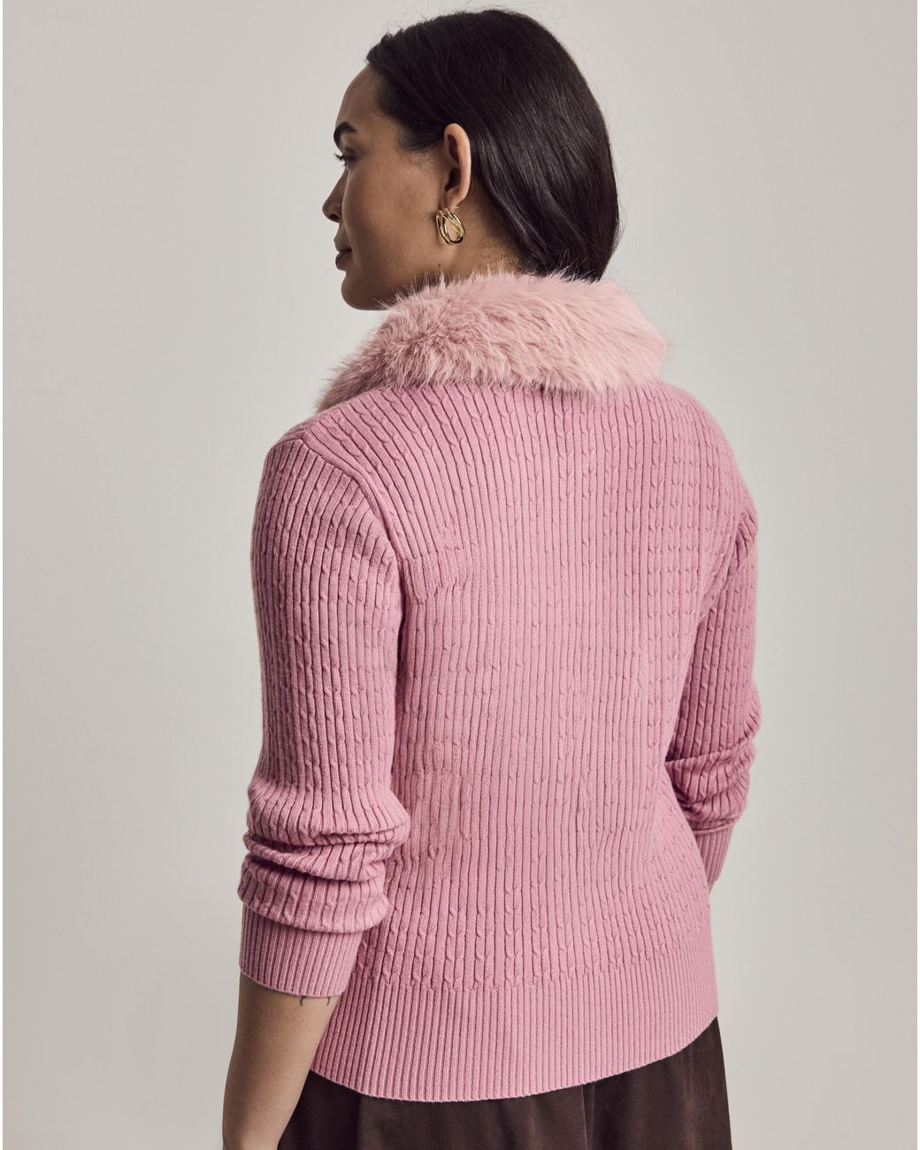 Julipa Pink Cable Fur Collar Cardigan