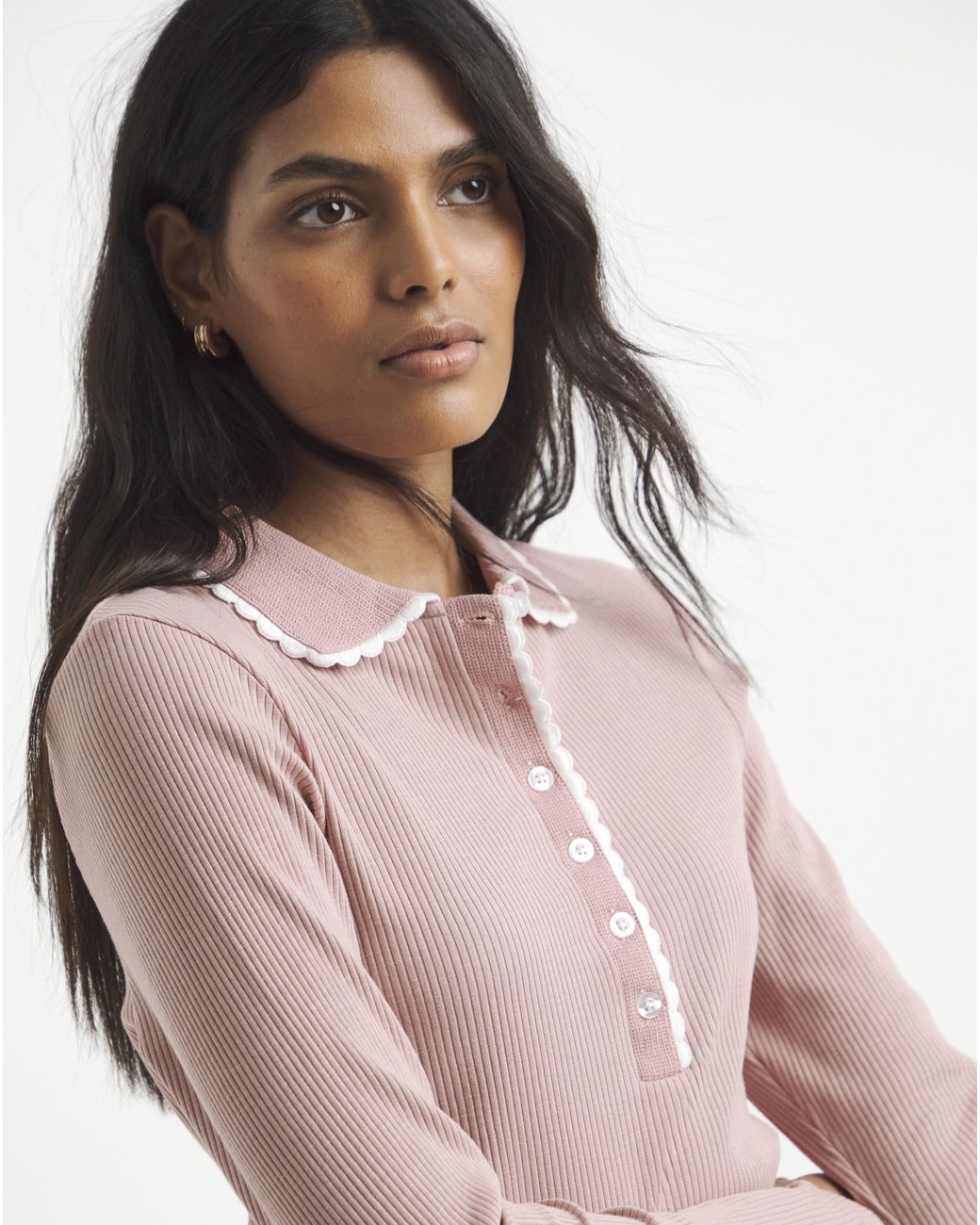 Simply Be Red Contrast Scallop Trim Polo Top