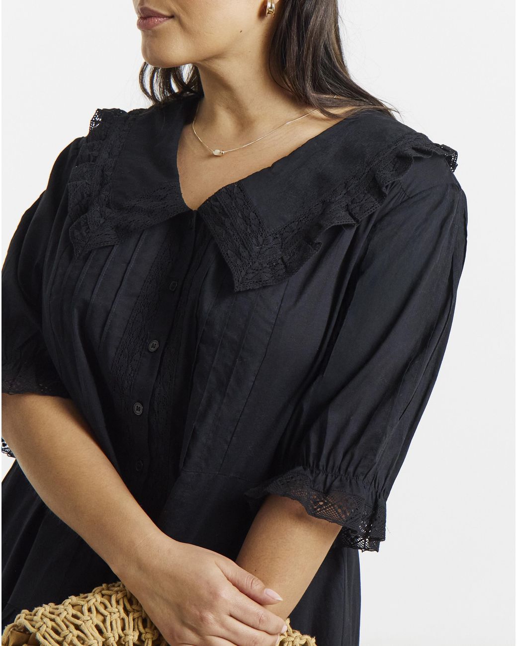 Simply Be Blue Collar Detail Smock Dress