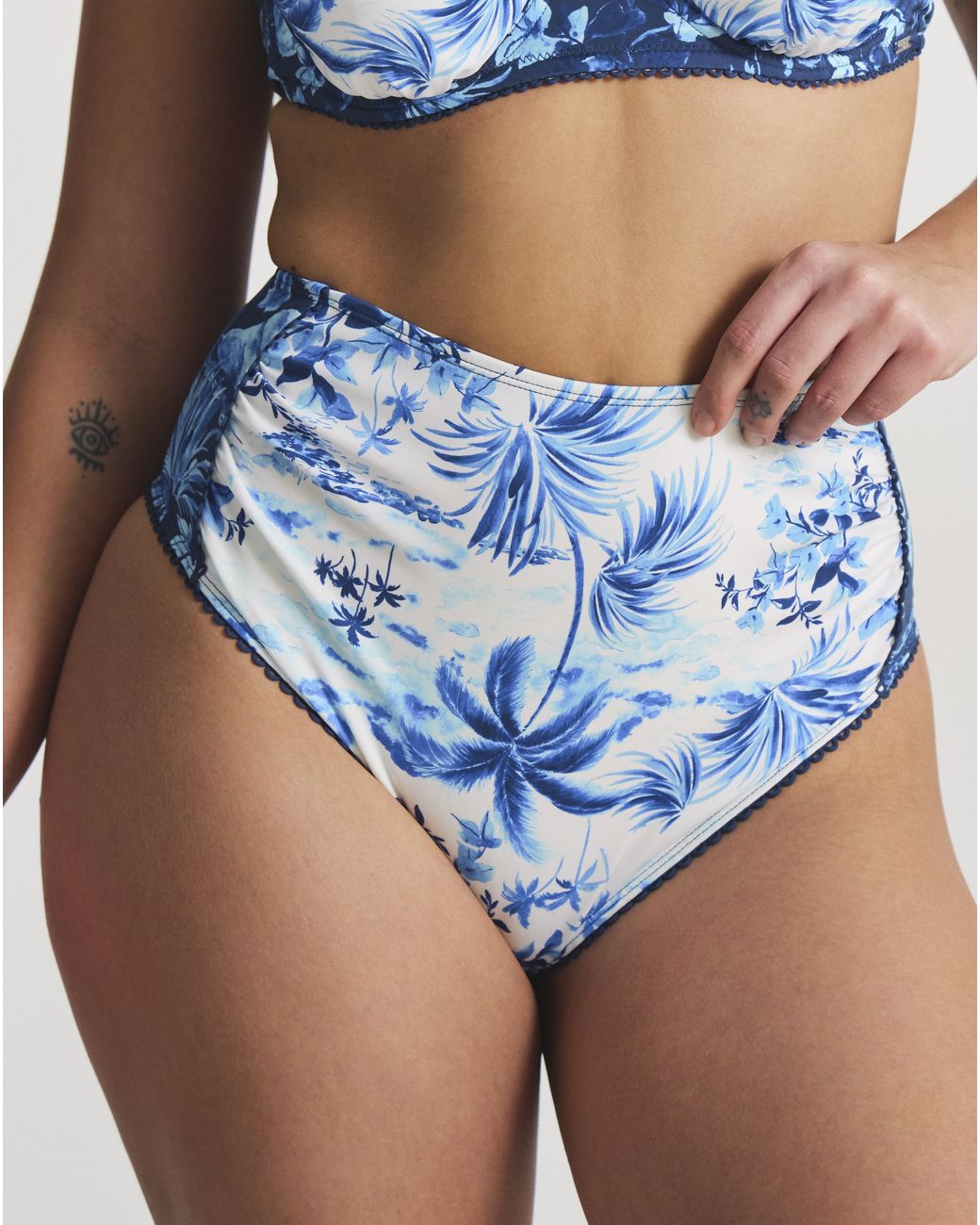 Figleaves Blue Lisbon High Waisted Bikini Bottoms