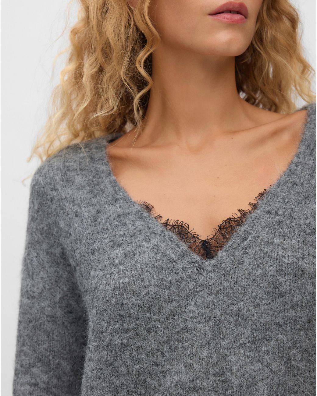 Vero Moda Gray Berry Lace V-Neck Jumper