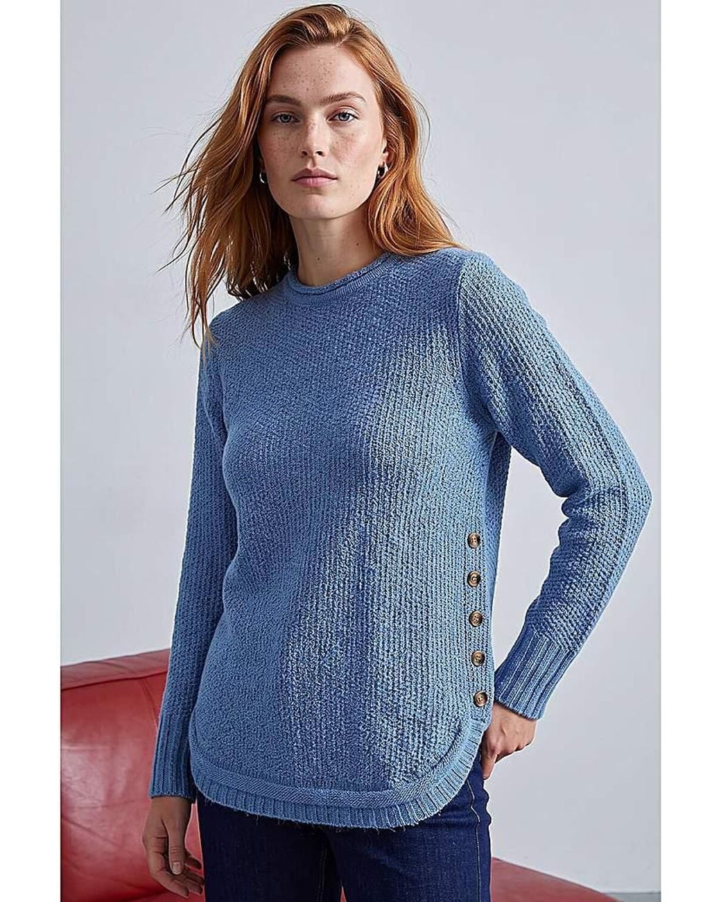 Roman Blue Roman Button Detail Curved Hem Jumper