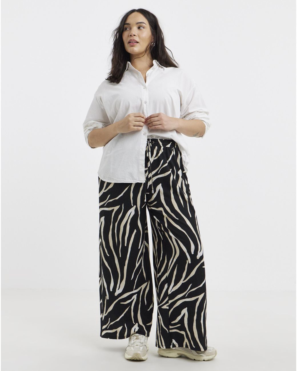 Simply Be Blue Zebra Textured Waffle Wide Leg Trouser