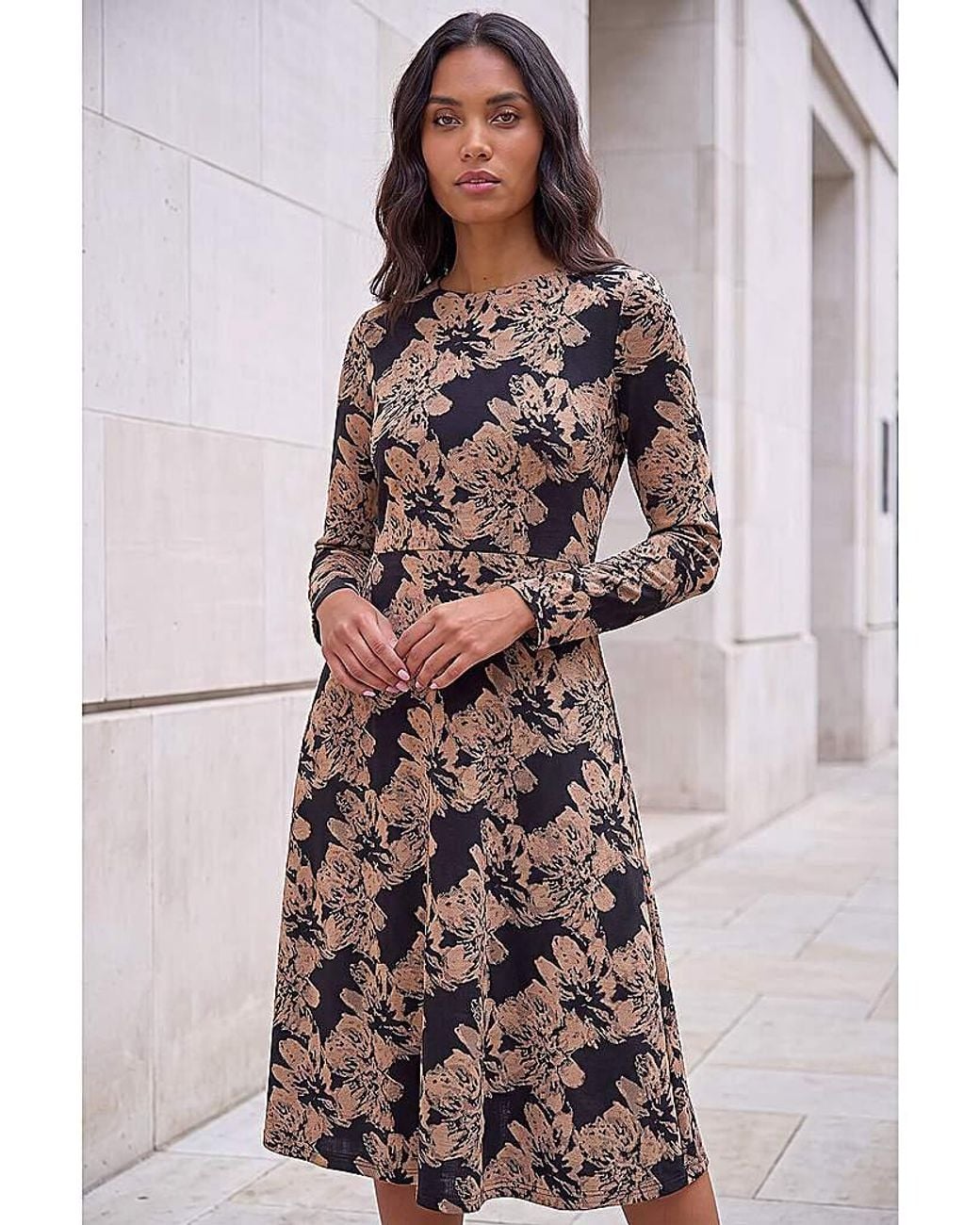 Roman Natural Roman Floral Print Ponte Midi Dress