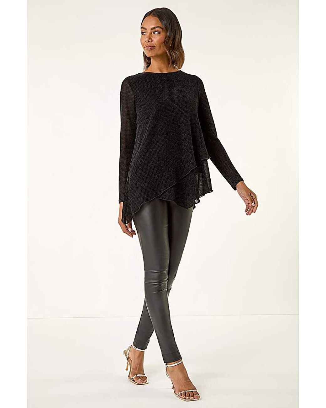 Roman Black Roman Shimmer Asymmetric Layered Top
