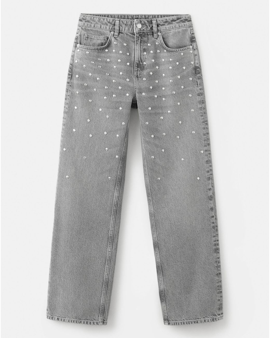 Mango Gray Regular Waist Studded Jeans