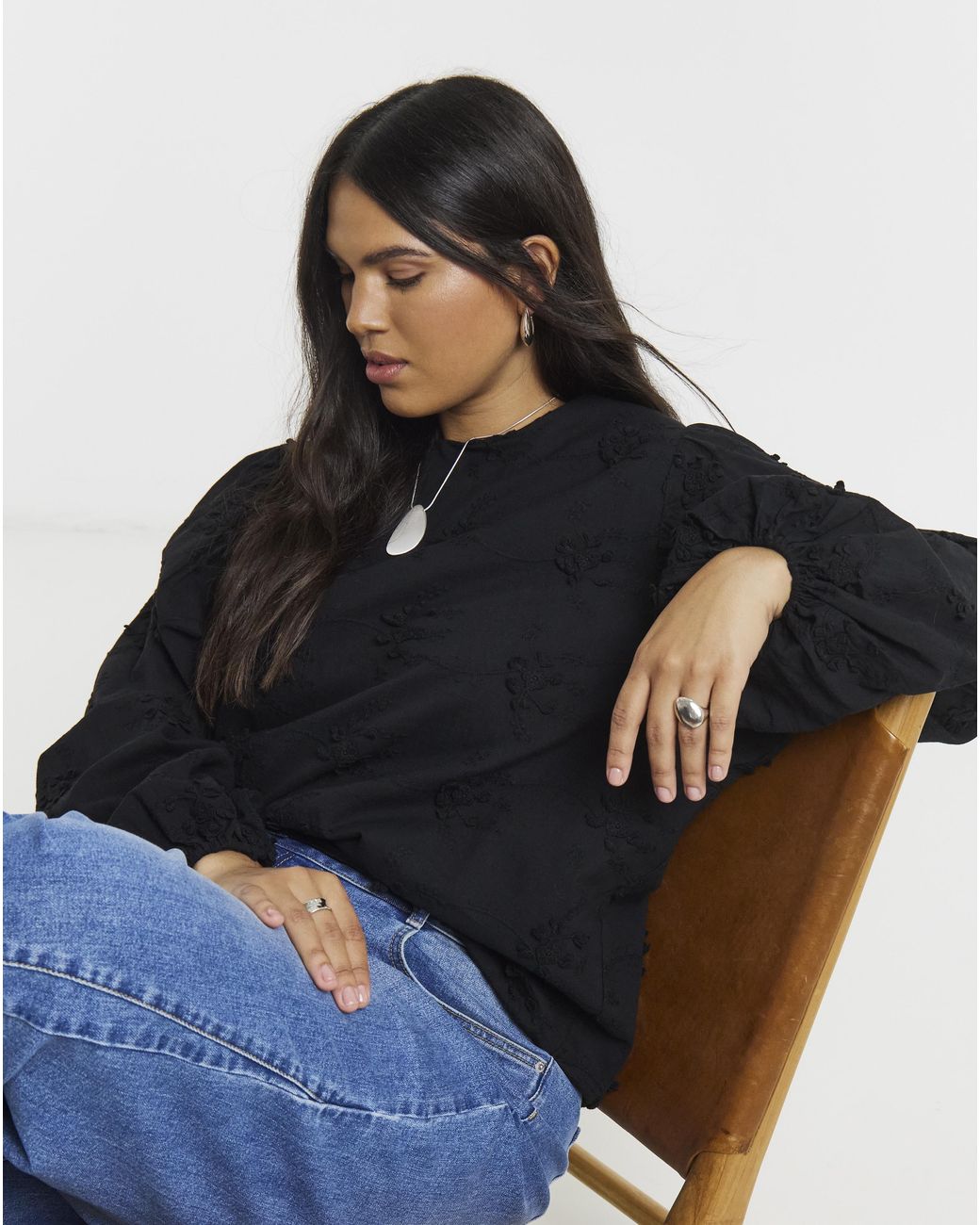 Simply Be Black Exaggerated Sleeve Top