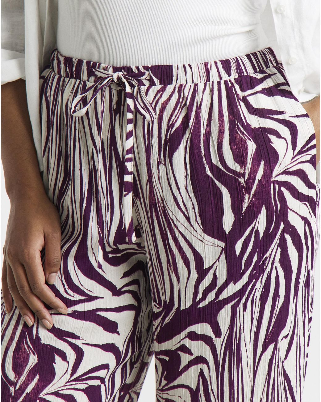 Simply Be White Crinkle Wide Leg Trouser