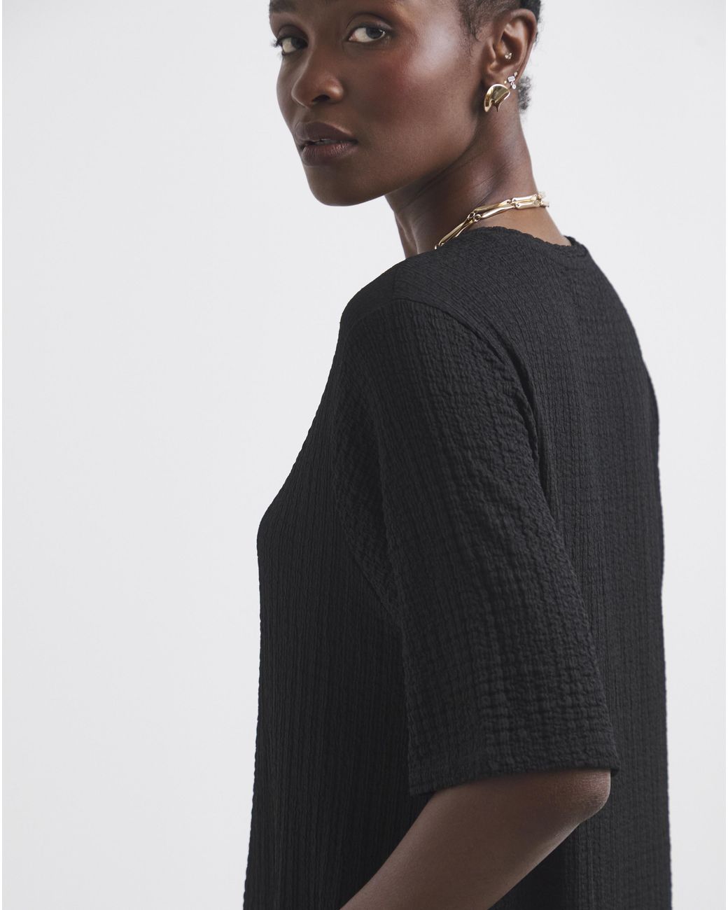 Simply Be Black Textured Jersey Drop Waist Midi Dress