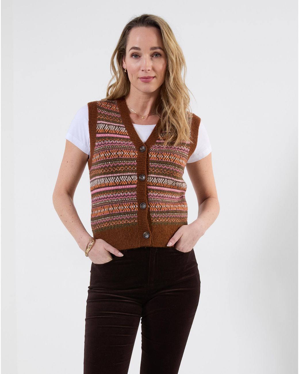 Joe Browns Brown Button Through Knitted Vest