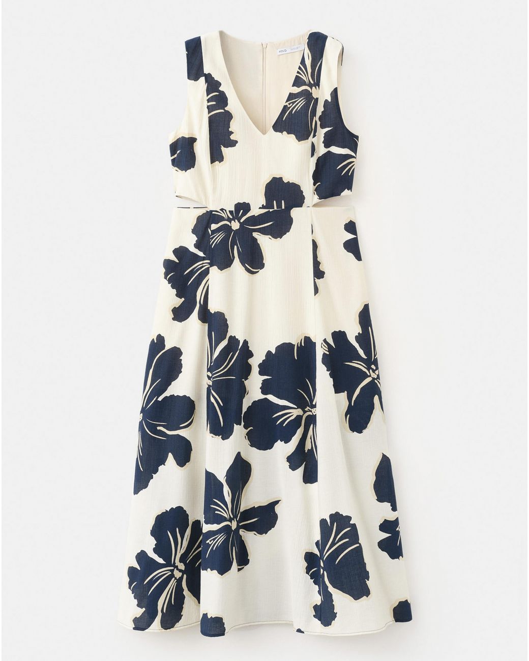 Mango White Floral Print Cut-Out Dress