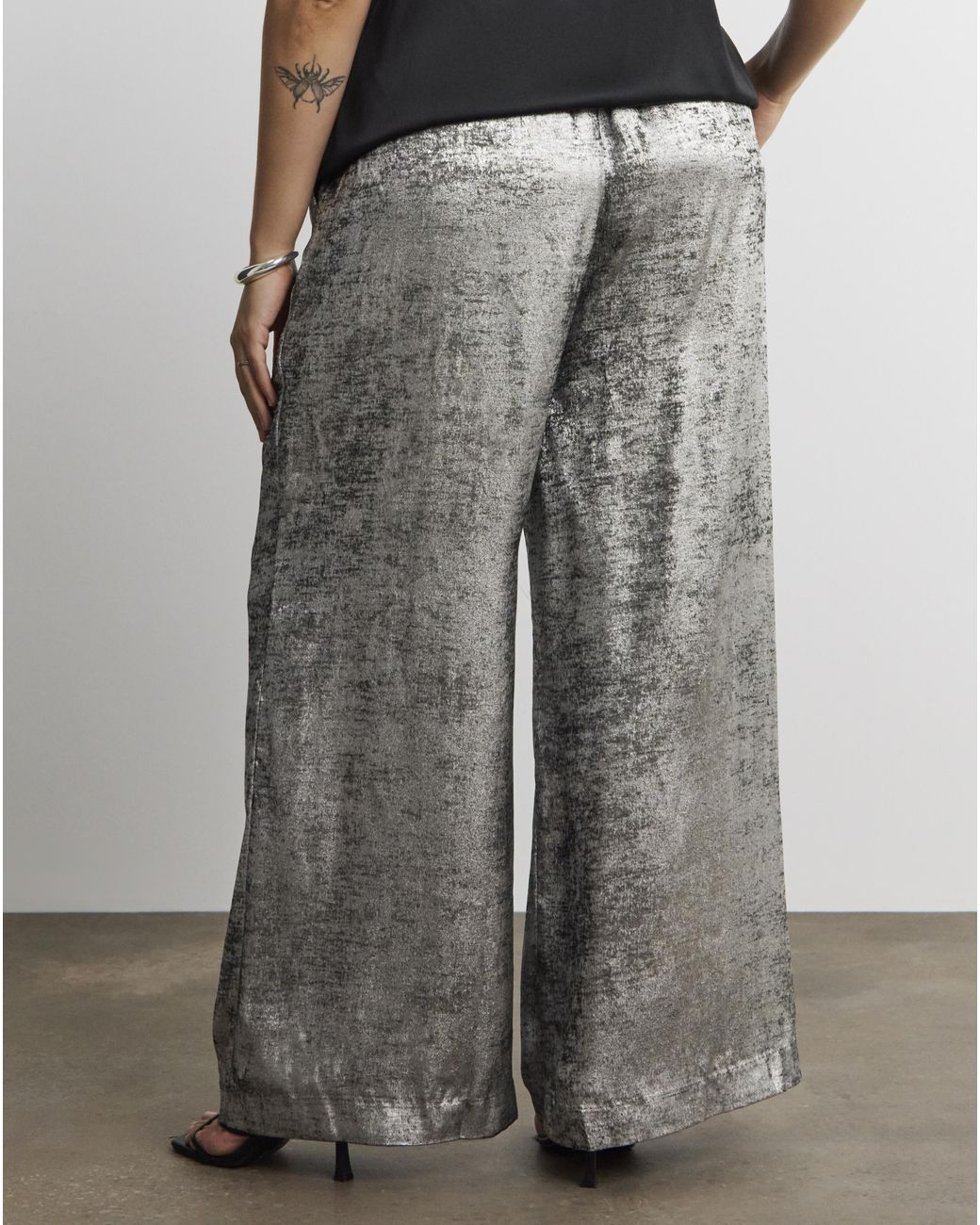 Joanna Hope Gray Hammered Foil Wide Trouser