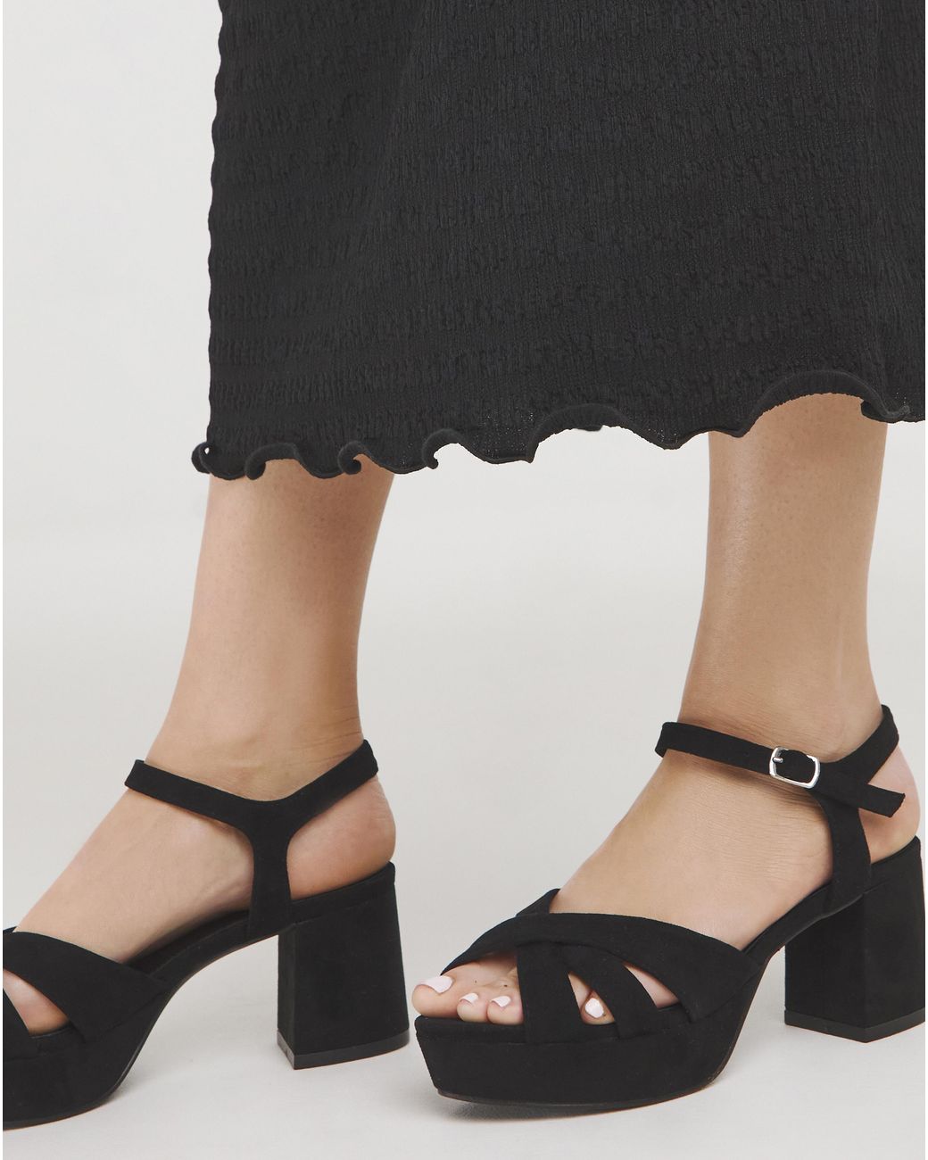 Simply Be Black Strap Detail Platform Sandal Wide Fit