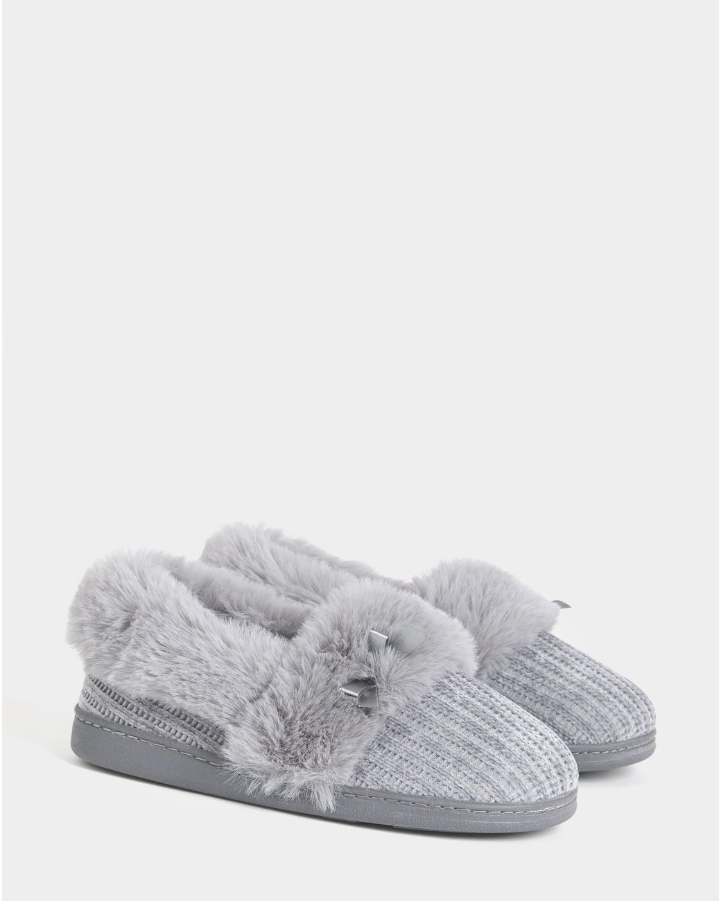 JD Williams Gray Fur Trim Full Slipper Wide