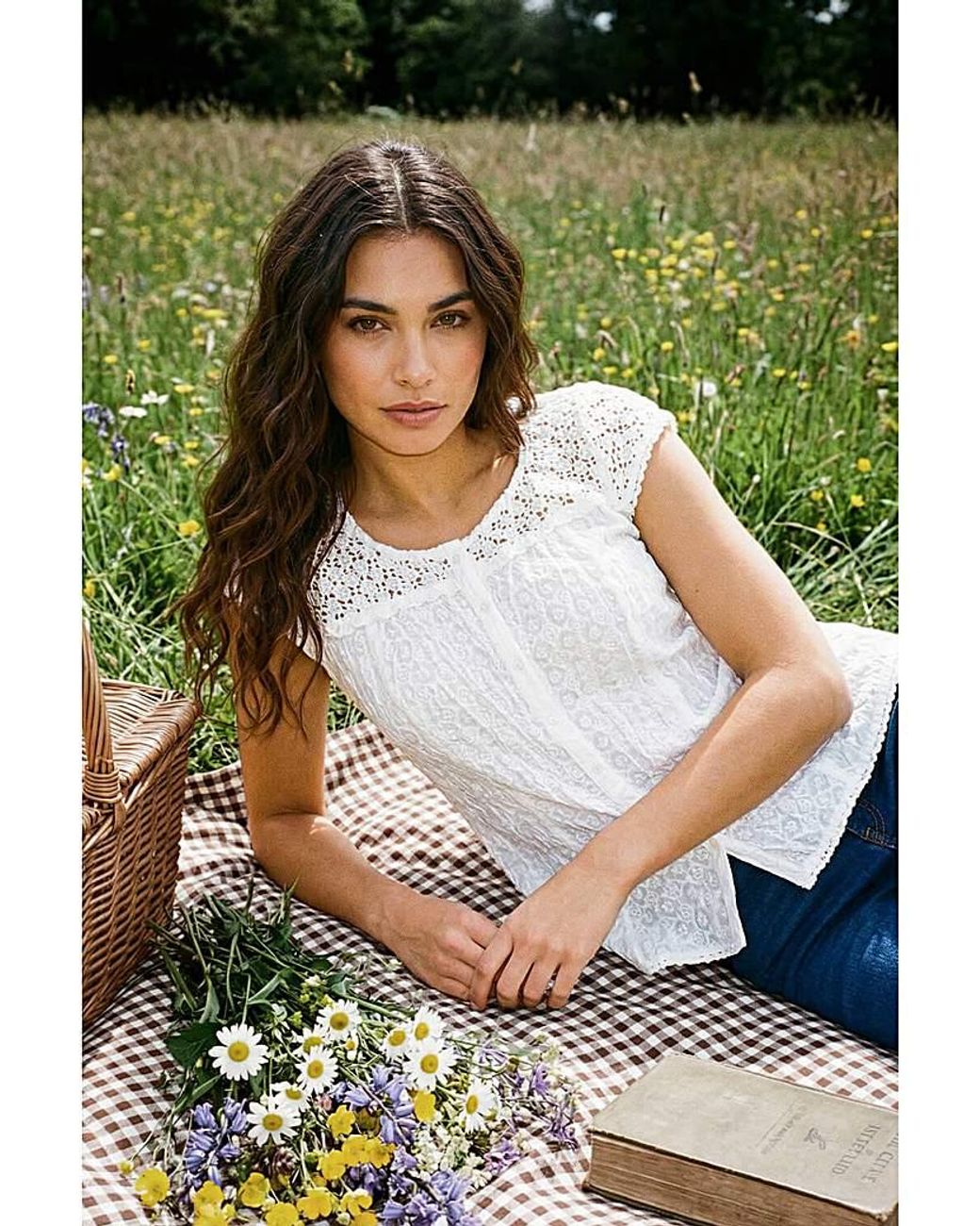 Roman Green Roman Lace Yoke Crinkle Blouse