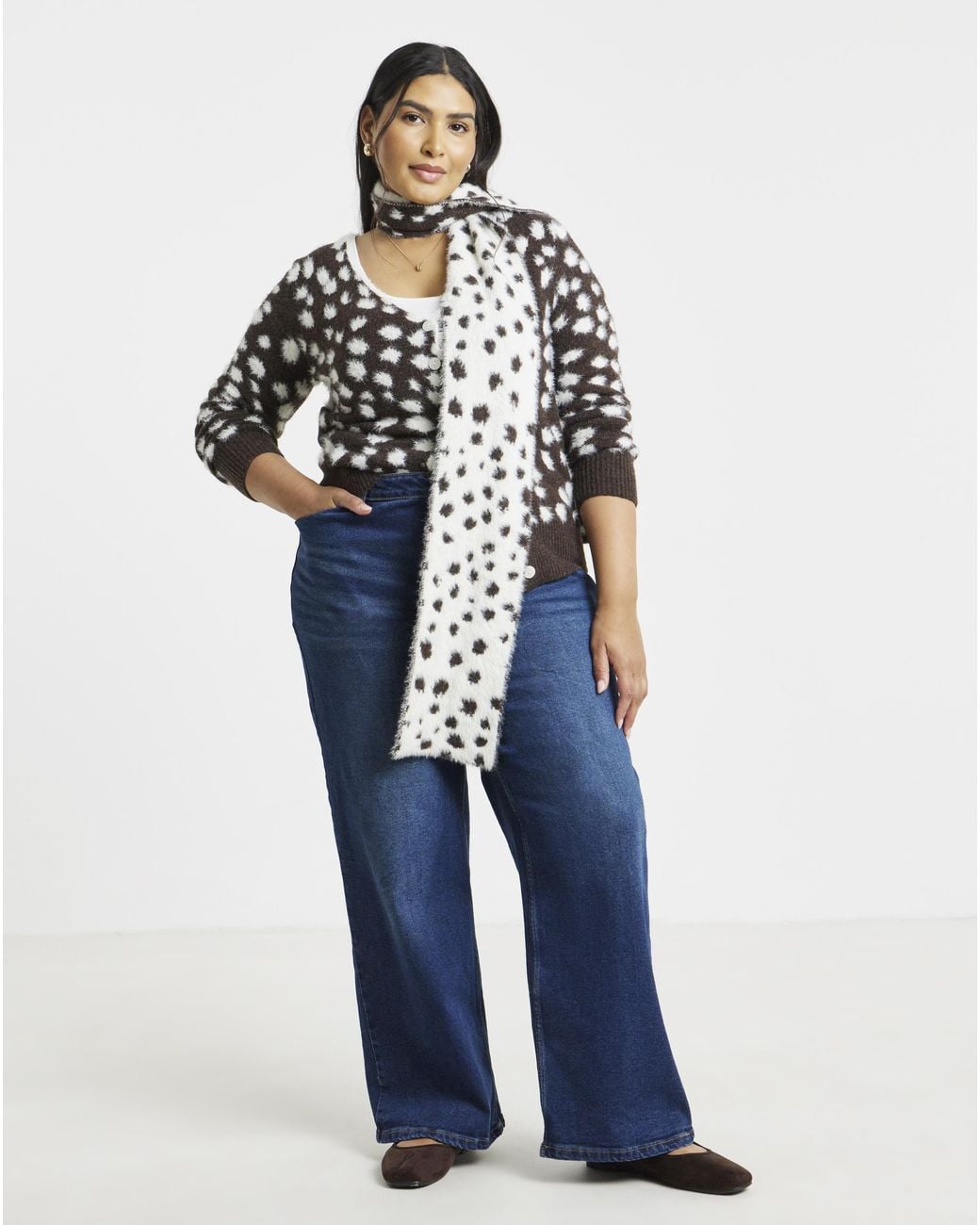 Simply Be White Doe Print Fluffy Cardigan
