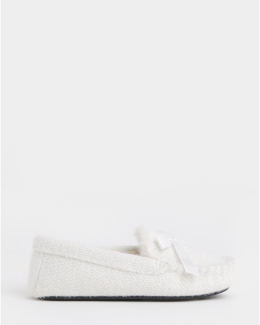 JD Williams Natural Knitted Full Slipper With Bow Ex Wide
