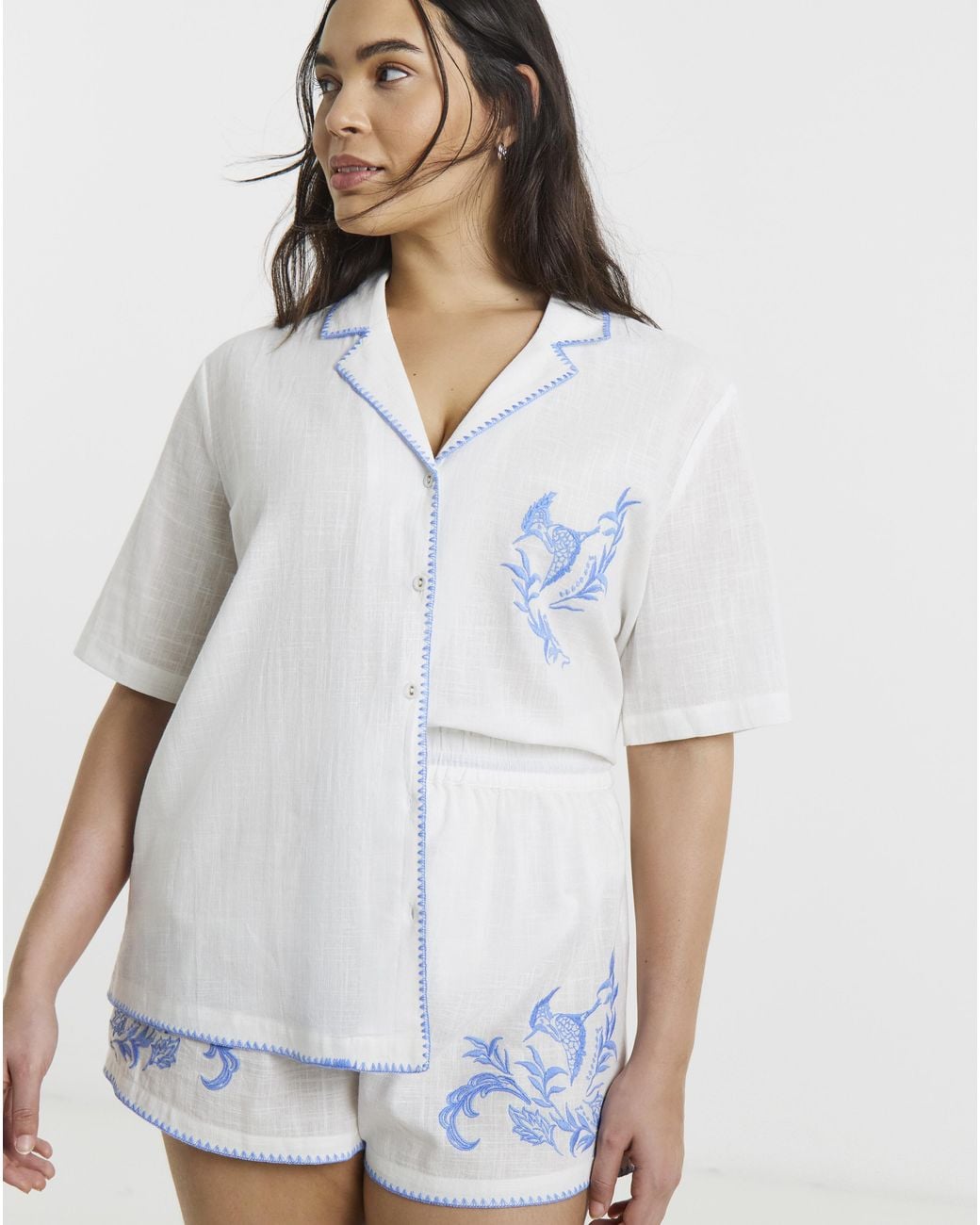 Figleaves White Embroidered Shortie Set