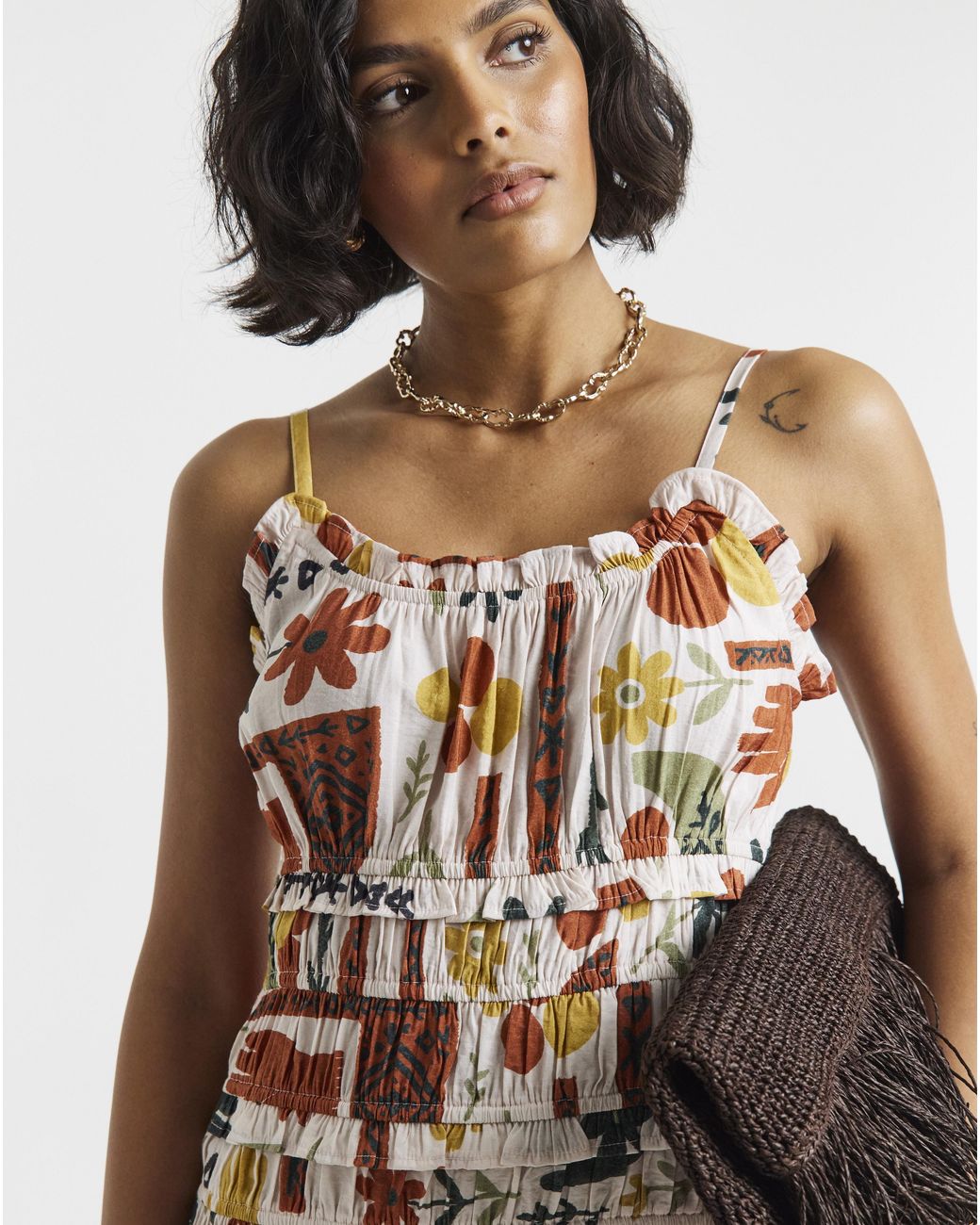 Native Youth White Ny Shirred Cami Midi
