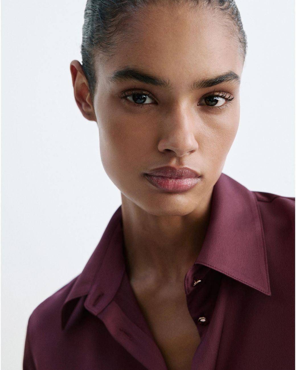 Mango Blue Regular-Fit Satin Shirt