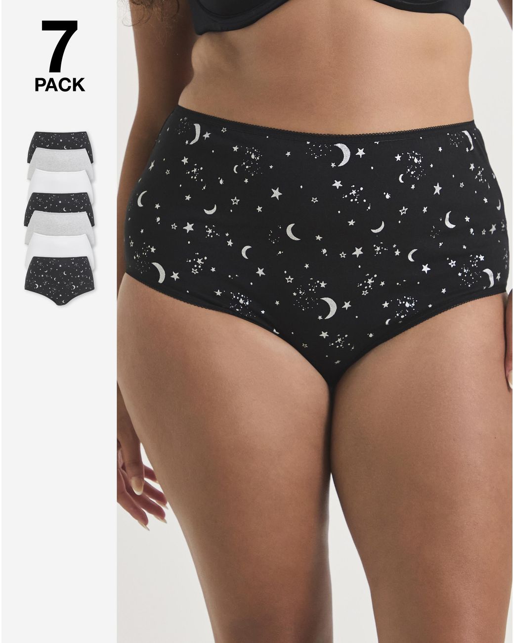 Pretty Secrets Black 7 Pack Full Fit Knickers