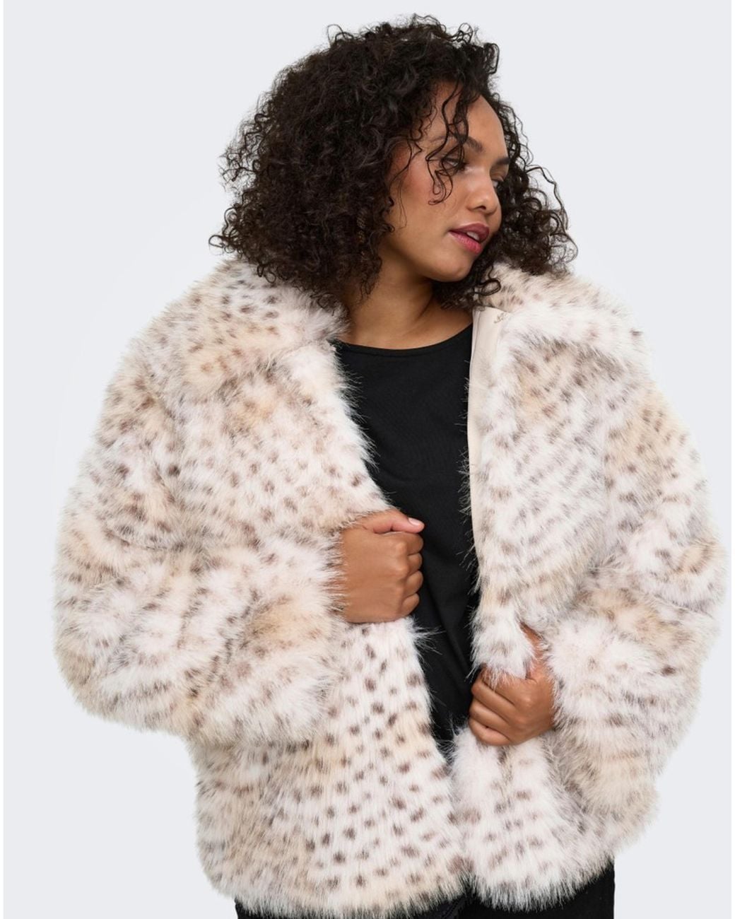 ONLY Natural Animal Print Faux Fur Jacket