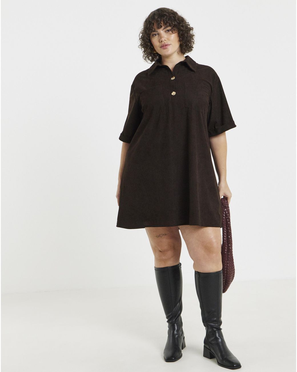 Simply Be Black Cord Shirt Dress