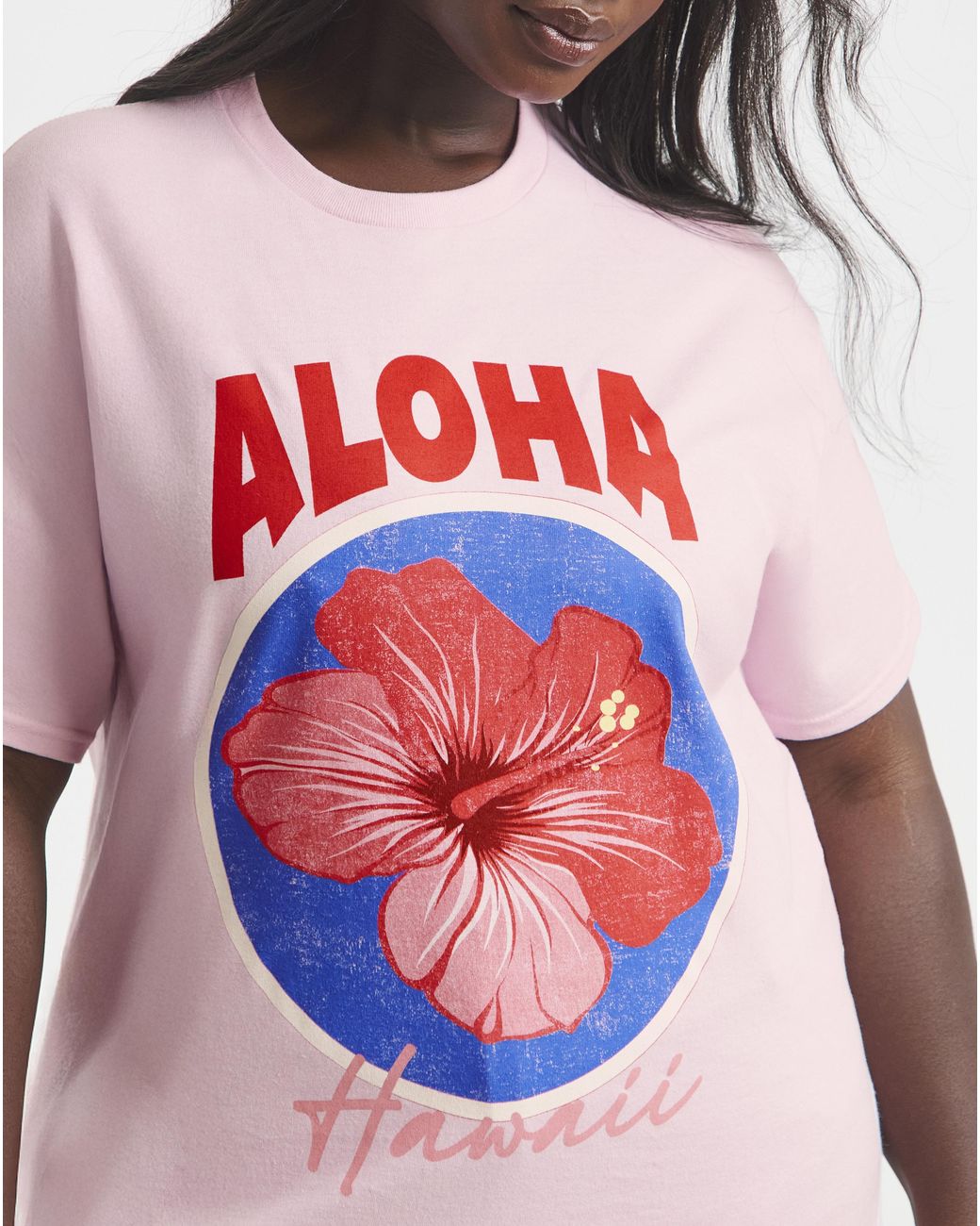 Simply Be Pink Aloha Floral Slogan T-Shirt