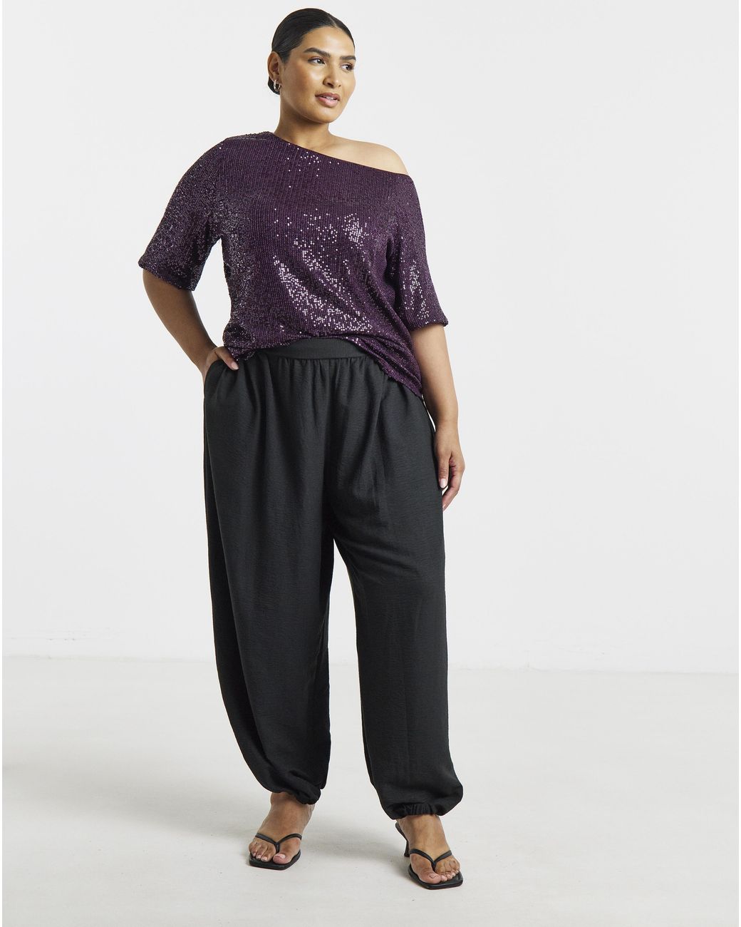 Simply Be Purple Sequin Off The Shoulder