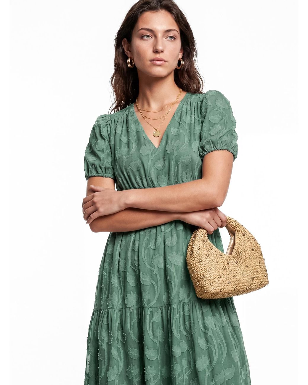 Lovedrobe Green Floral Burnout Midi Dress