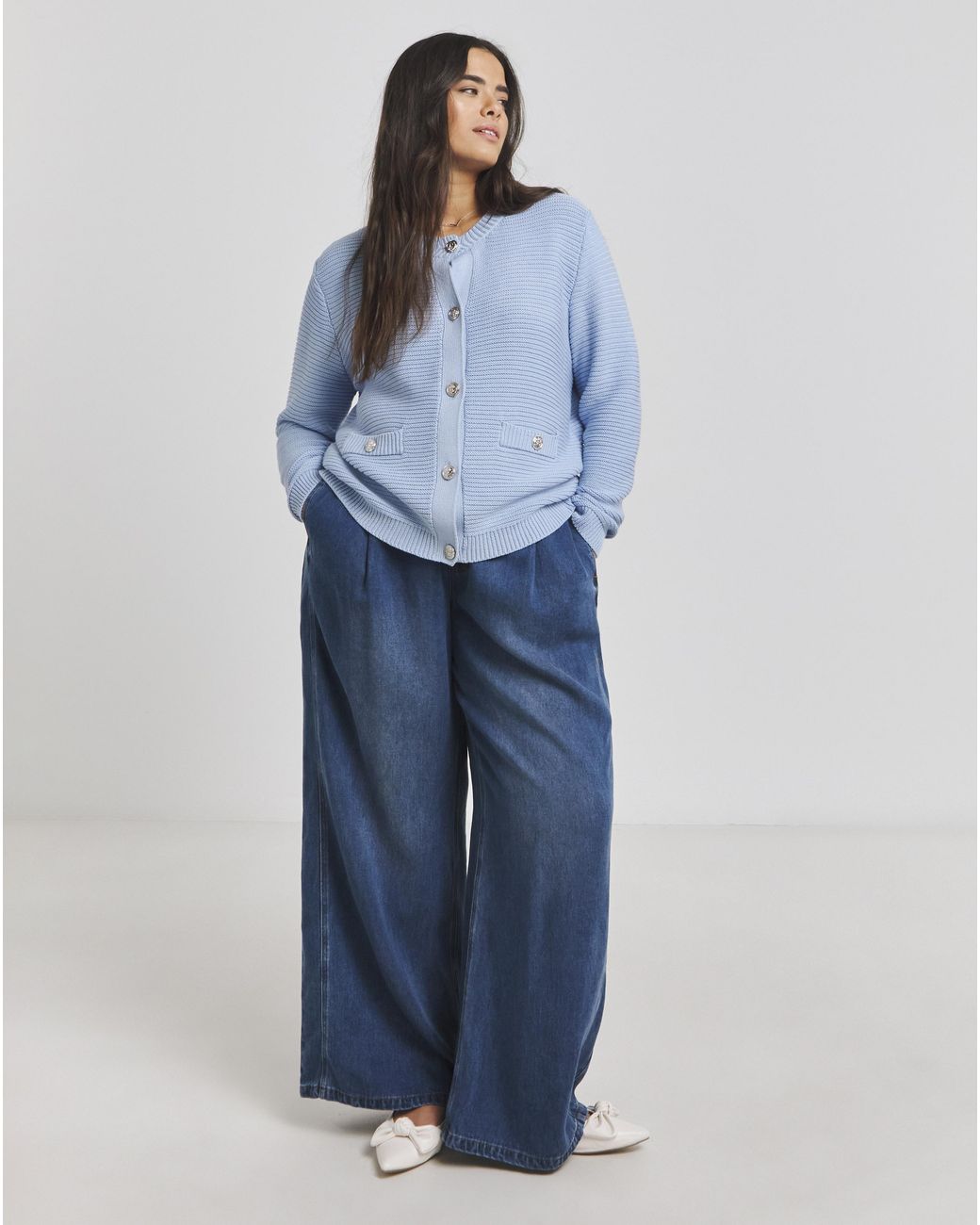 Simply Be Blue Crew Neck Cardigan